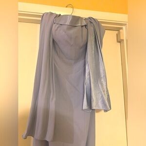 Periwinkle blue strapless satin-lined gown with back split (wrap included)
